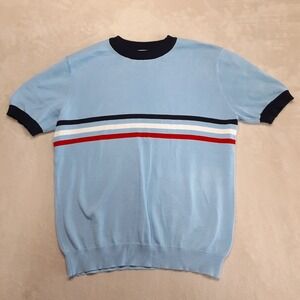 Oxknit Men's Blue Jacquard Striped knit T-Shirt XL Blue Red Cotton